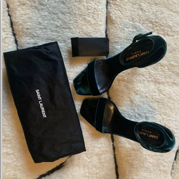 ✨NEW SAINT LAURENT AMBER SANDALS DARK GREEN SUEDE SIZE 36✨ - Picture 2 of 3